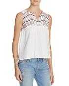 Freeway Embroidered Gauze Back Cutout Top