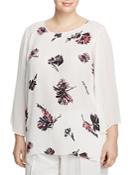 Vince Camuto Plus Floral Pleated Bell Sleeve Blouse