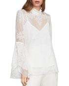 Bcbgmaxazria Embroidered Tulle Bell-sleeve Top