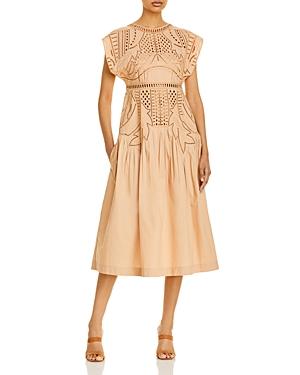 Alberta Ferretti Embroidered Muslin Midi Dress