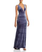 Aqua Deep V-neck Velvet Gown - 100% Exclusive