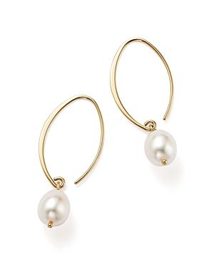 Simple Sweep Earrings With Cultured Freshwater Pearl Drops In 14k Yellow Gold, 8mm