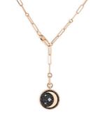 Roberto Coin 18k Rose Gold Venetian Princess Black & White Diamond Crescent Moon Medallion Lariat Necklace, 19