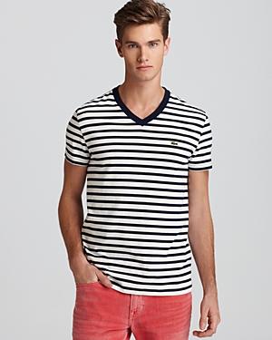 Lacoste Stripe Short Sleeve V-neck Tee