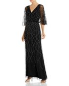 Adrianna Papell Beaded Flutter-sleeve Gown - 100% Exclusive