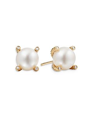 David Yurman 18k Yellow Gold Solari Stud Earrings With Cultured Freshwater Pearls & Diamonds