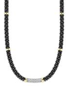 Lagos Black Caviar Ceramic And Diamond Necklace With 18k Gold Stations, 16