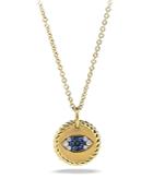 David Yurman Cable Collectibles Evil Eye Charm Necklace With Blue Sapphire And Diamonds In 18k Gold