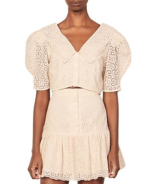 Sandro Linda Cropped Embroidered Lace Shirt