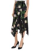 The Kooples Floral-print Tie-detail Silk Midi Skirt
