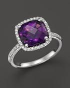 Amethyst And Diamond Cushion Cut Ring In 14k White Gold