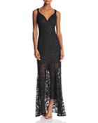 Nicole Miller Sleeveless Lace Sheer-hem Gown