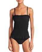 Tory Burch Smocked One Piece Swimsuit