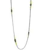 John Hardy Sterling Silver Classic Chain Mini Chain Station Necklace With Green Apatite, Green Tourmaline & Chrome Diopside, 36