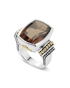 Lagos 18k Gold And Sterling Silver Caviar Color Large Smoky Quartz Ring