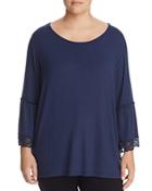 Single Thread Plus Ribbed Bell-sleeve Top