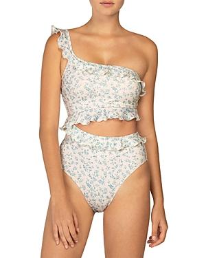Peony Printed Ruffled Cutout One Piece Swimsuit