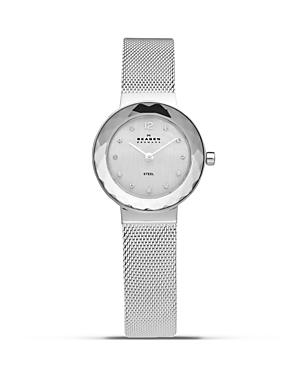 Skagen Faceted Bezel Silver Mesh Watch, 25mm