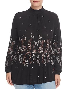Lucky Brand Plus Mock Neck Floral Print Top