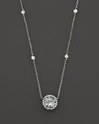Aquamarine And Diamond Halo Pendant Necklace With 4 Stations In 14k White Gold, 16