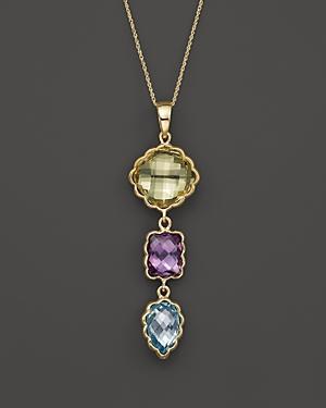 Green Quartz, Amethyst And Blue Topaz Pendant Necklace In 14k Yellow Gold, 17