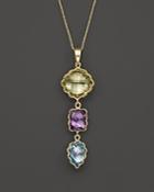 Green Quartz, Amethyst And Blue Topaz Pendant Necklace In 14k Yellow Gold, 17