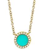 Moon & Meadow 14k Yellow Gold Turquoise & Diamond Halo Pendant Necklace, 18 - 100% Exclusive