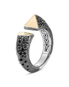 John Hardy 18k Yellow Gold & Sterling Silver Tiga Ring Black Sapphires & Black Spinel
