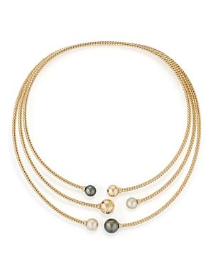 David Yurman Solari Three-row Necklace With Cultured South Sea White Pearl, Cultured Tahitian Gray Pearl & Diamonds In 18k Gold