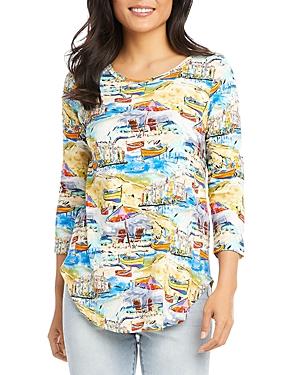Karen Kane Petites Three Quarter Sleeve Riviera Print Top