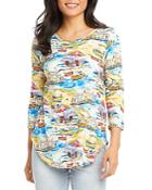 Karen Kane Petites Three Quarter Sleeve Riviera Print Top