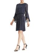 Lauren Ralph Lauren Flutter-sleeve Dot-jacquard Dress