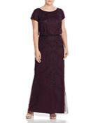 Adrianna Papell Plus Short-sleeve Beaded Gown