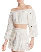 Rococo Sand Embellished Plisse Cropped Top