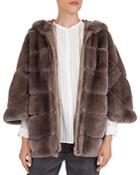 Gerard Darel Agnes Hooded Rabbit Fur Coat