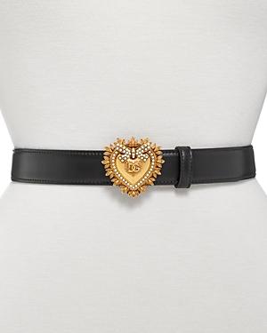 Dolce & Gabbana Women's Embellished Logo Buckle Leather Belt