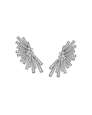 Hueb 18k White Gold Tribal Diamond Fan Statement Earrings
