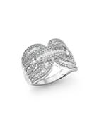Diamond Round And Baguette Statement Ring In 14k White Gold, 1.10 Ct. T.w.