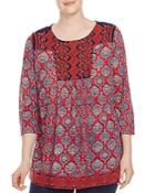 Lucky Brand Plus Embroidered Medallion Print Tunic