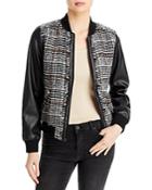 Karl Lagerfeld Tweed Faux Leather Bomber Jacket