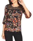 Daniel Rainn Printed Lace Yoke Top