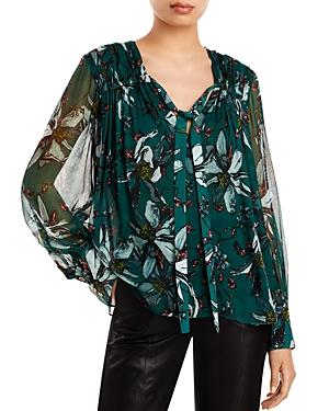 Jason Wu Floral Print Tie Neck Silk Blouse