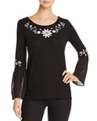 Avec Embroidered Bell Sleeve Top