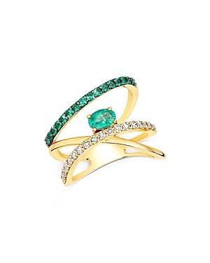 Emerald And Diamond Asymmetrical Ring