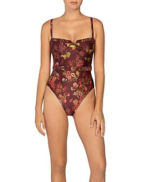 Peony Vacation Printed Belted One Piece Swimsuit