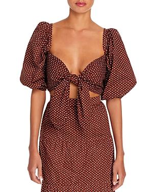 Faithfull The Brand Raylee Printed Tie Front Puff Sleeve Top