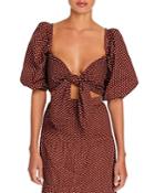 Faithfull The Brand Raylee Printed Tie Front Puff Sleeve Top