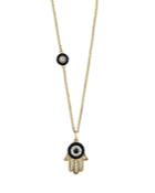 Bloomingdale's Blue Sapphire & Diamond Hamsa Hand Evil Eye Pendant Necklace In 14k Yellow Gold, 18 - 100% Exclusive
