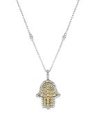Bloomingdale's White & Yellow Diamond Hamsa Hand Pendant Necklace In 14k Yellow & White Gold, 1.35 Ct. T.w. - 100% Exclusive