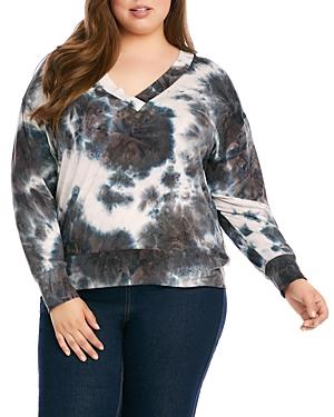 Karen Kane Plus V Neck Tie Dyed Pullover